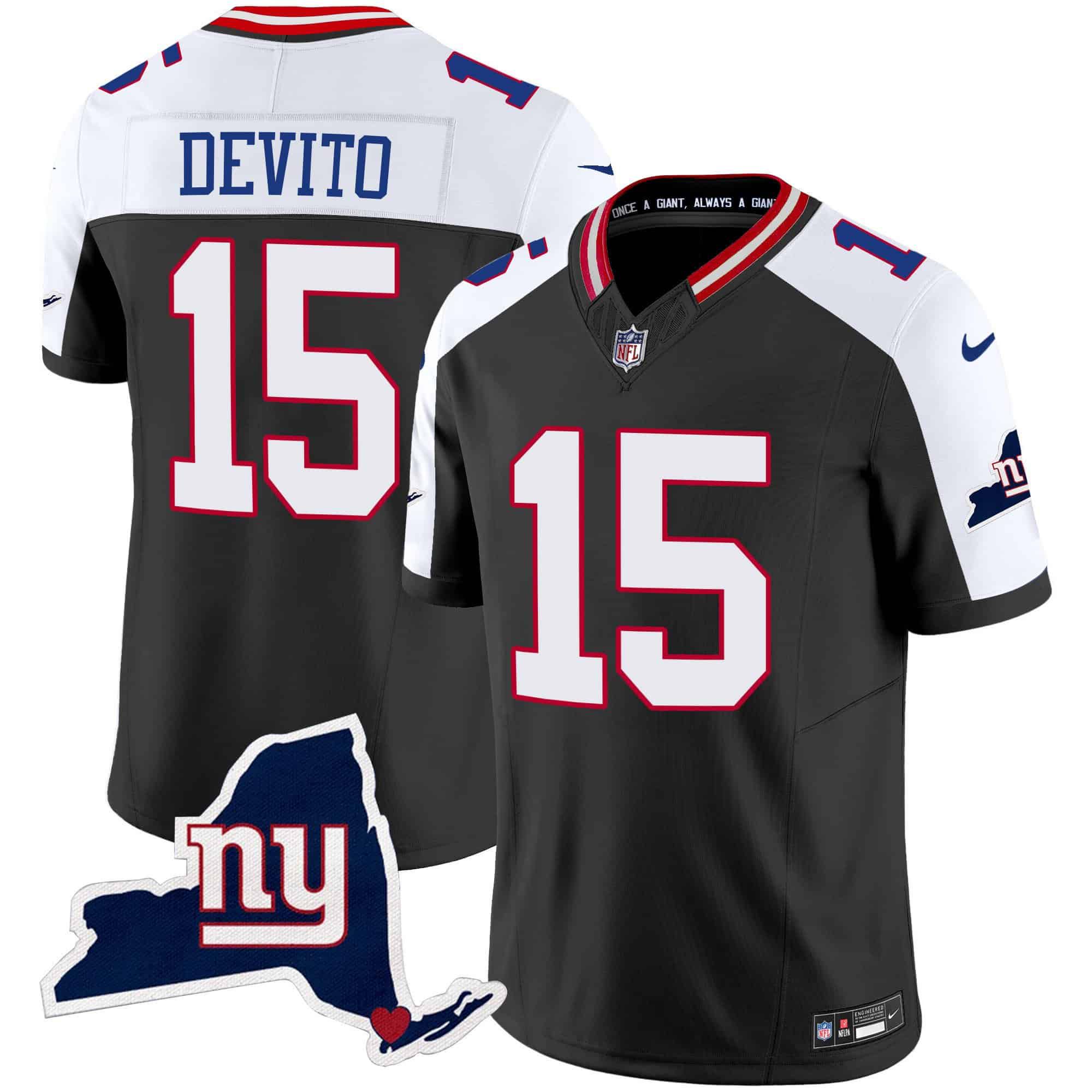 Men New York Giants #15 Devito Black 2024 Nike Map Patch Limited NFL Jersey